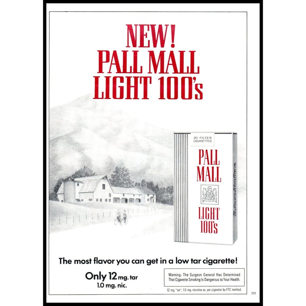 1978 Pall Mall Lights Cigarettes Vintage Print Ad Country Lane Barn Wall Art